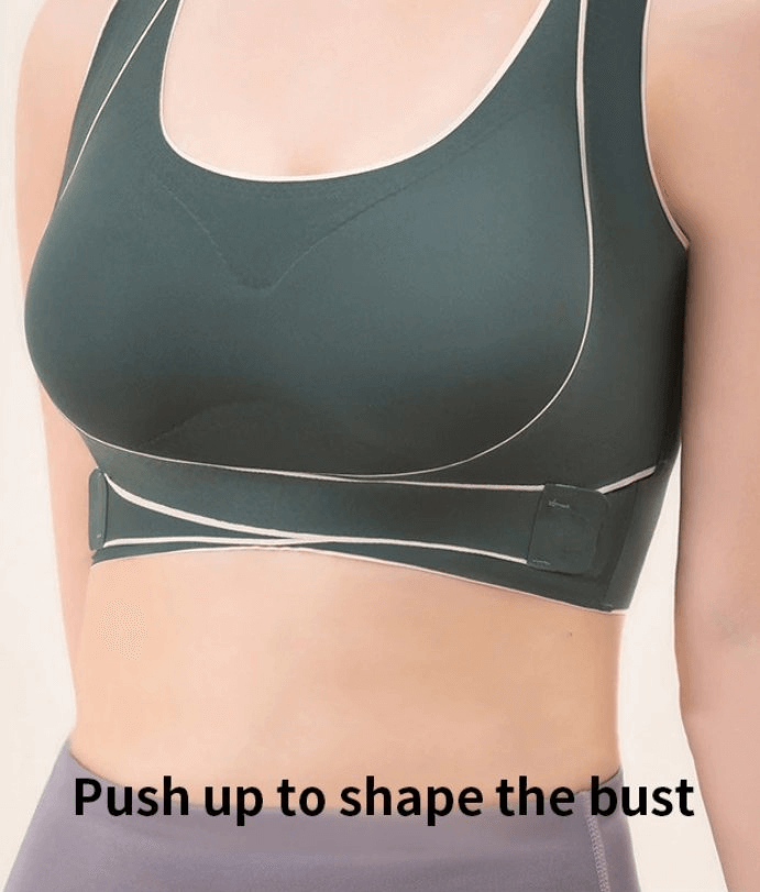 Stylish elastic cross back push up sports bra with front closure, offering support and comfort for women. SF0483 model.